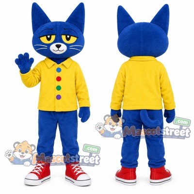 Blue Cat Mascot Costume with Yellow Shirt Blue Cat Mascot Costume with Yellow Shirt