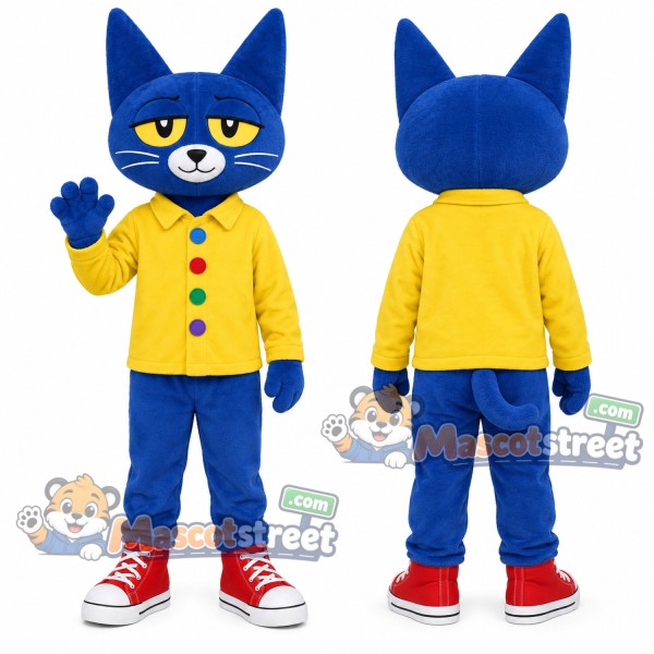 Blue Cat Mascot Costume with Yellow Shirt