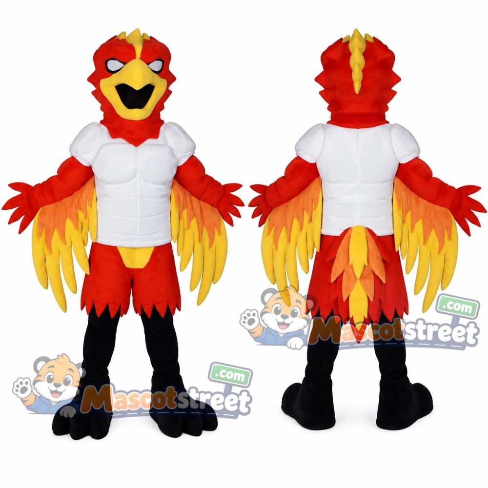 Red Phoenix Mascot Costume with White Shirt