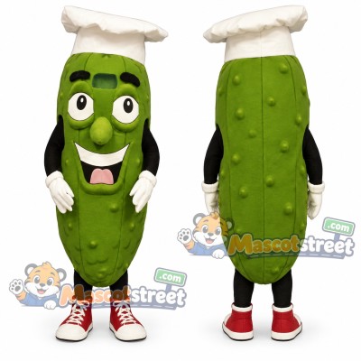 Green Pickle Chef Mascot Costume with Chef Hat Green Pickle Chef Mascot Costume with Chef Hat