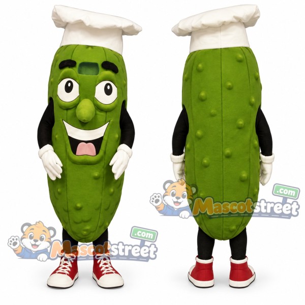 Green Pickle Chef Mascot Costume with Chef Hat