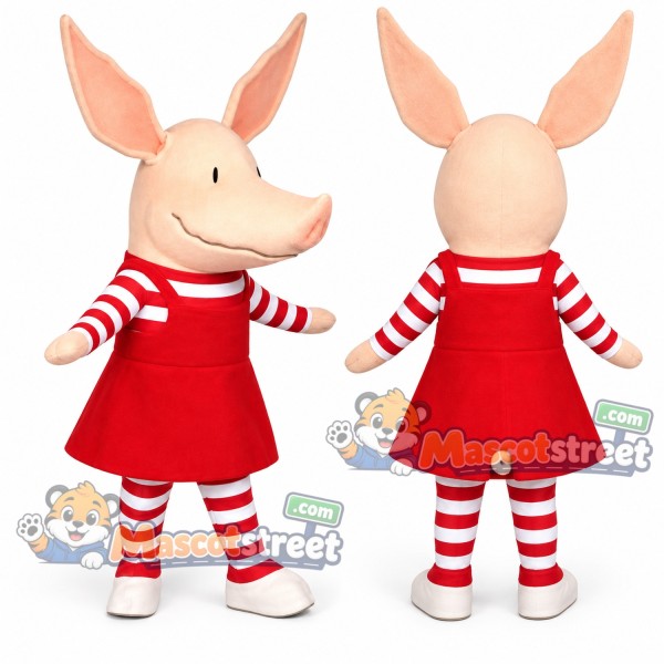Pink Pig Mascot Costume with Red Dress