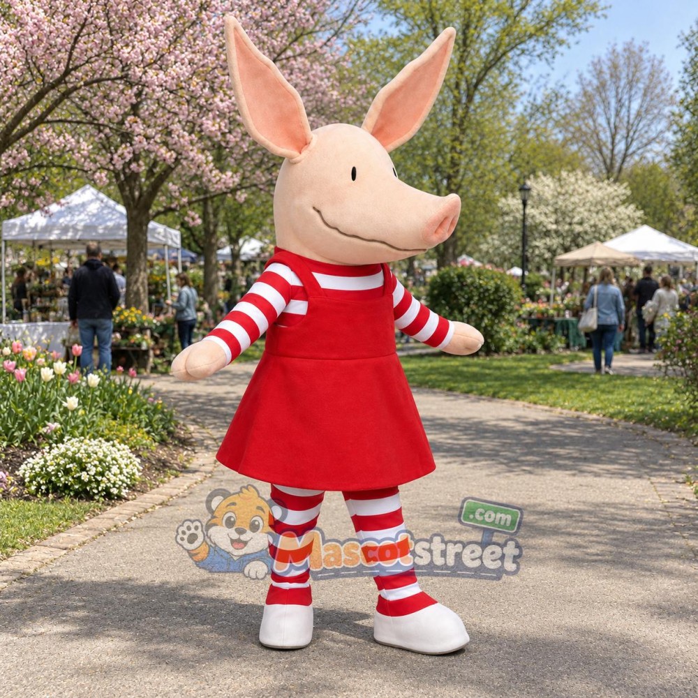 Pink Pig Mascot Costume with Red Dress