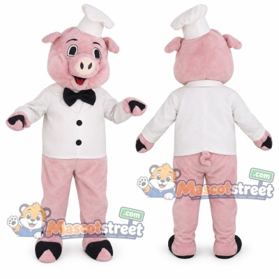 Pink Pig Chef Mascot Costume with White Chef Uniform
