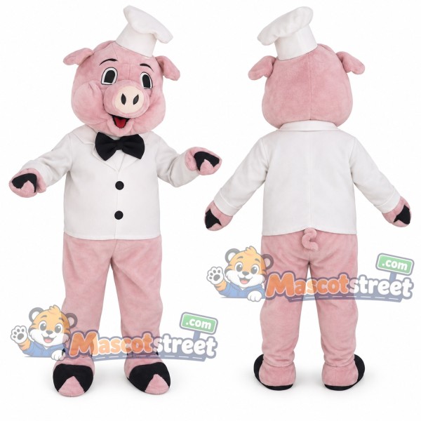 Pink Pig Chef Mascot Costume with White Chef Uniform