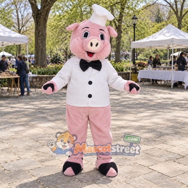 Pink Pig Chef Mascot Costume with White Chef Uniform
