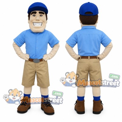 Pilot Mascot Costume with Blue Shirt, Tan Shorts and Blue Cap