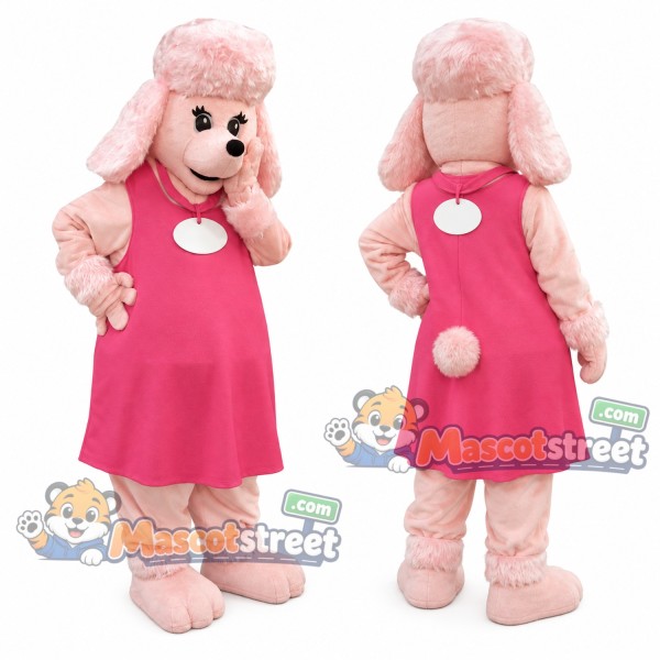 Pink Poodle Mascot Costume with Pink Dress