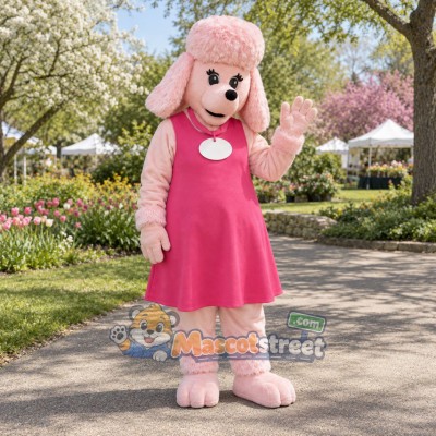 Pink Poodle Mascot Costume with Pink Dress