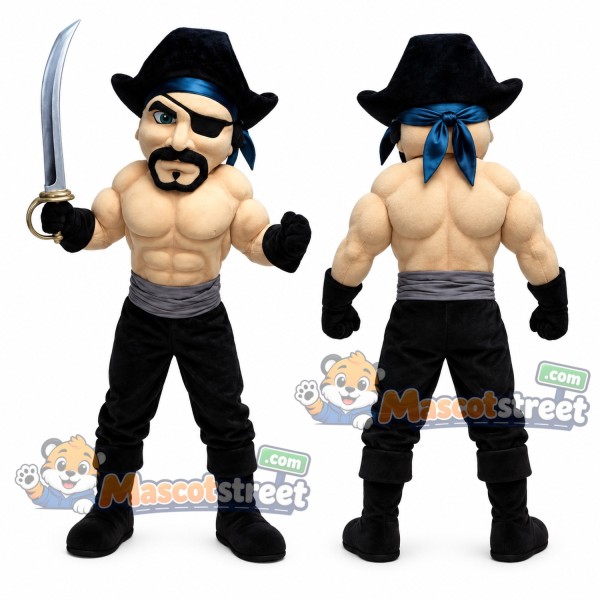 Pirate Mascot Costume with Black Pants and Tricorn Hat