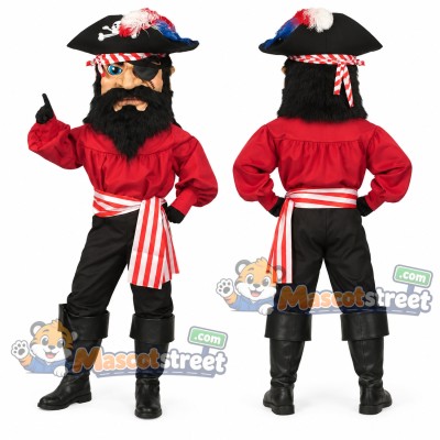 Pirate Mascot Costume with Red Shirt and Tricorn Hat Pirate Mascot Costume with Red Shirt and Tricorn Hat
