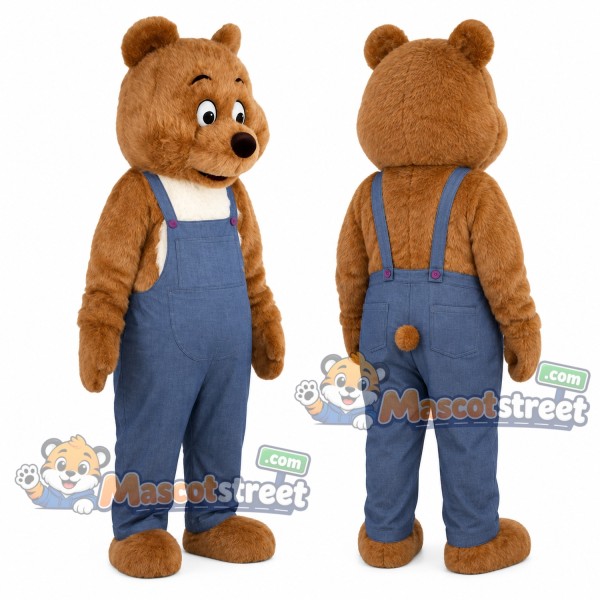 Brown Bear Mascot Costume with Blue Overalls