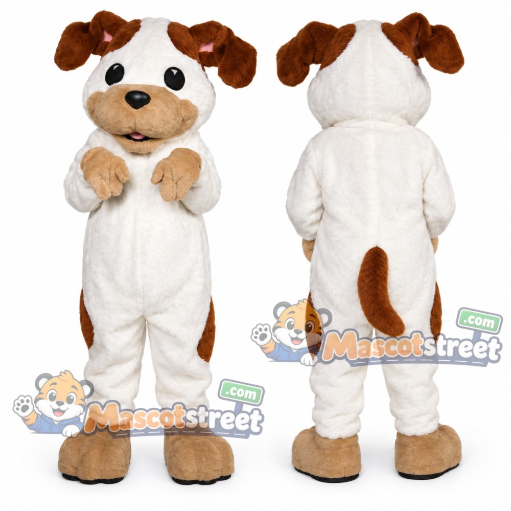White and Brown Dog Mascot Costume