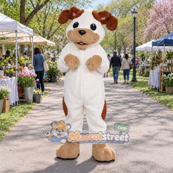 White and Brown Dog Mascot Costume