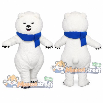 Polar Bear Mascot Costume with Blue Scarf