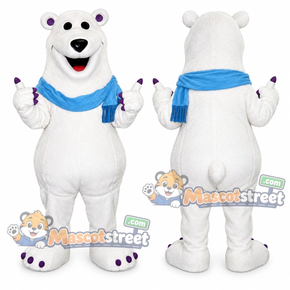 Polar Bear Mascot Costume with Blue Scarf Polar Bear Mascot Costume with Blue Scarf