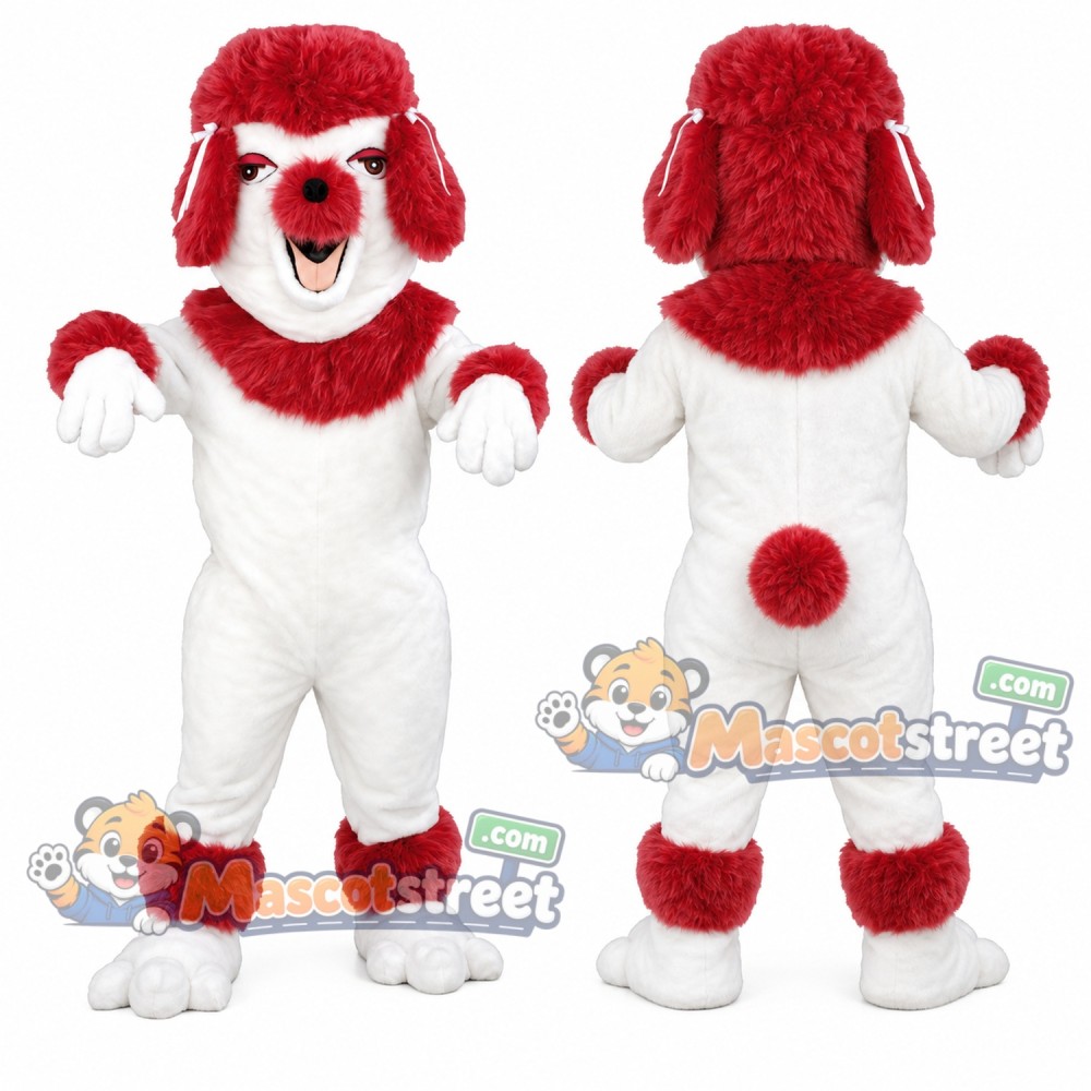 Red and White Poodle Mascot Costume