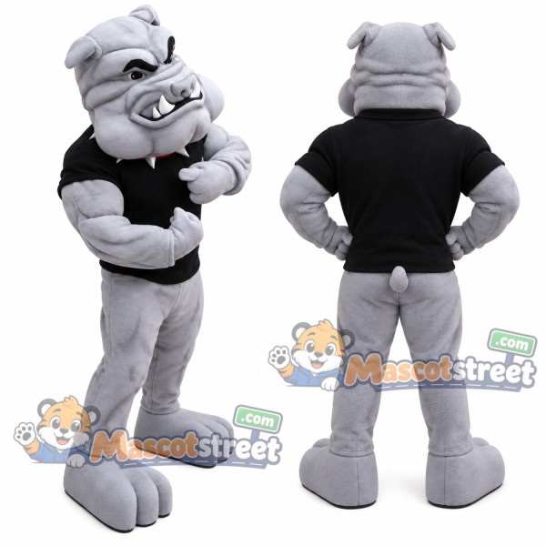 Gray Bulldog Mascot Costume with Black Shirt