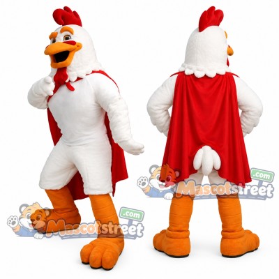 White Rooster Mascot Costume with Red Cape White Rooster Mascot Costume with Red Cape