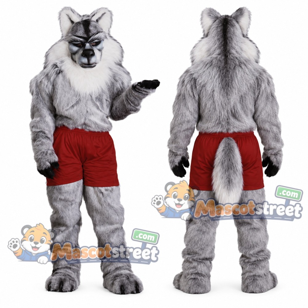 Gray Husky Mascot Costume with Red Shorts Gray Husky Mascot Costume with Red Shorts