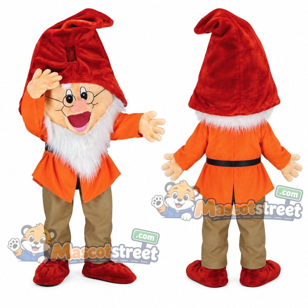 Dwarf Mascot Costume with Orange Shirt, Gray Pants and Red Hat Dwarf Mascot Costume with Orange Shirt, Gray Pants and Red Hat