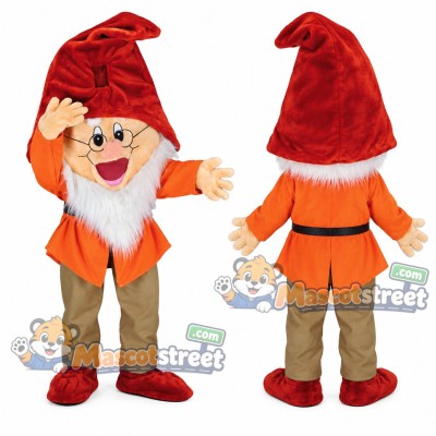 Dwarf Mascot Costume with Orange Shirt, Gray Pants and Red Hat Dwarf Mascot Costume with Orange Shirt, Gray Pants and Red Hat