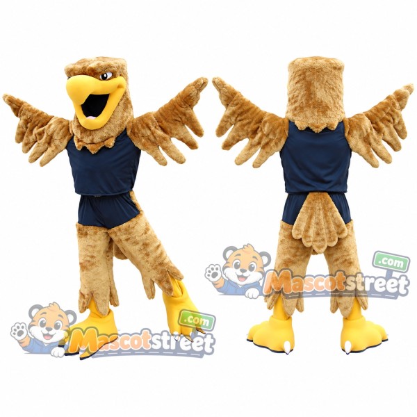 Brown Eagle Mascot Costume with Navy Shirt
