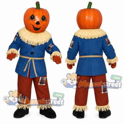 Pumpkin Scarecrow Mascot Costume with Blue Tunic Pumpkin Scarecrow Mascot Costume with Blue Tunic