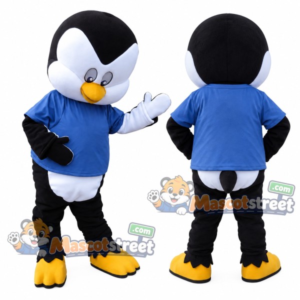 Penguin Mascot Costume with Blue Shirt