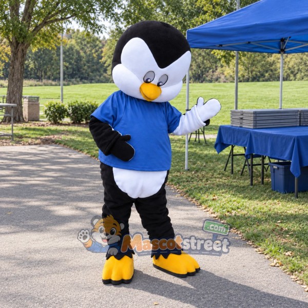 Penguin Mascot Costume with Blue Shirt