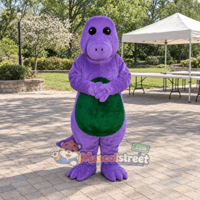 Purple Dinosaur Mascot Costume with Green Belly