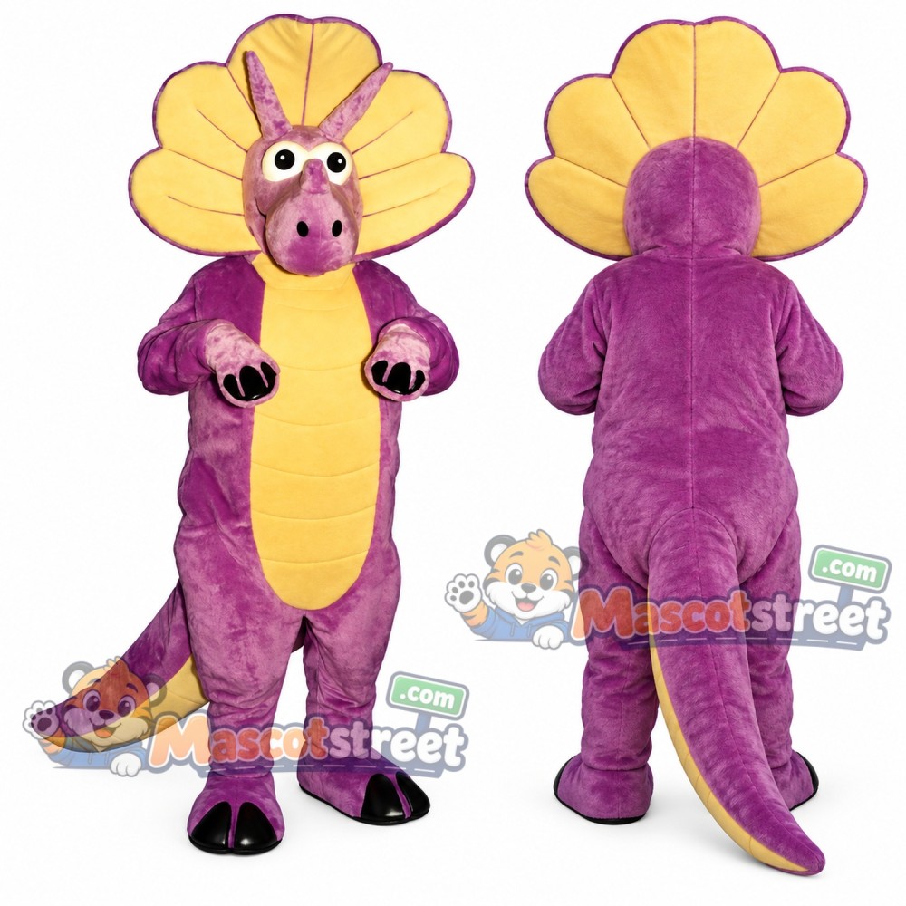 Purple Triceratops Mascot Costume with Yellow Frill Purple Triceratops Mascot Costume with Yellow Frill
