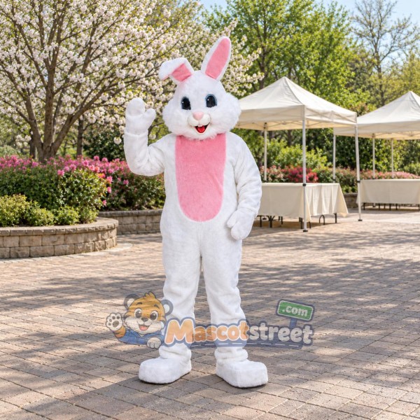 White Rabbit Mascot Costume with Pink Belly