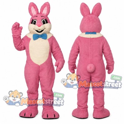 Pink Rabbit Mascot Costume with Blue Bow Tie Pink Rabbit Mascot Costume with Blue Bow Tie