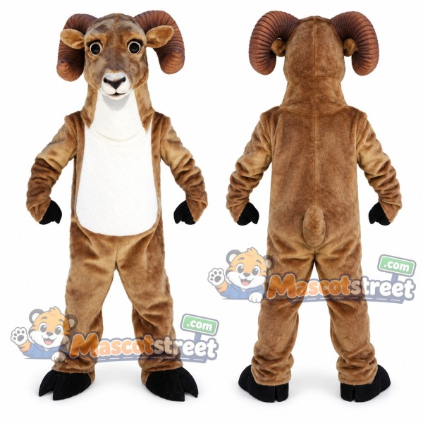 Brown Ram Mascot Costume with White Belly