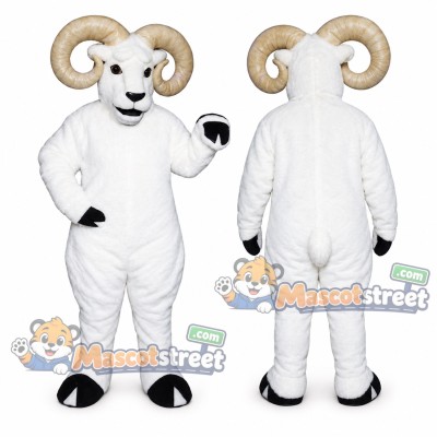 White Ram Mascot Costume with Cream Horns White Ram Mascot Costume with Cream Horns