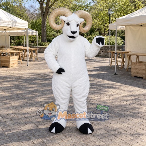 White Ram Mascot Costume with Cream Horns