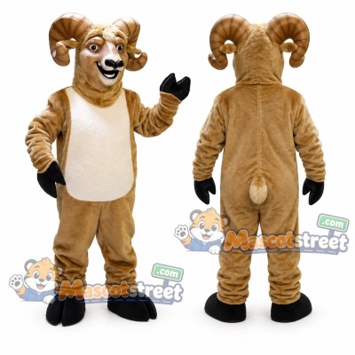 Brown Ram Mascot Costume with Cream Belly