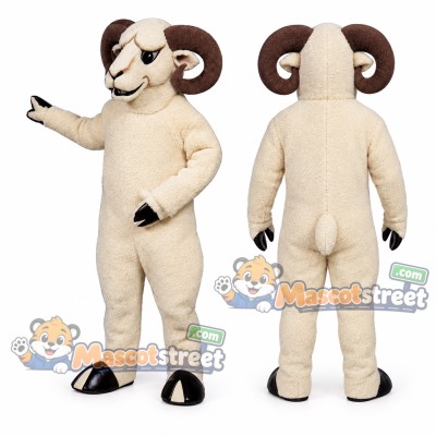 Cream Ram Mascot Costume with Brown Horns