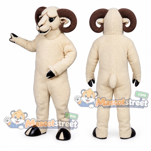 Cream Ram Mascot Costume with Brown Horns