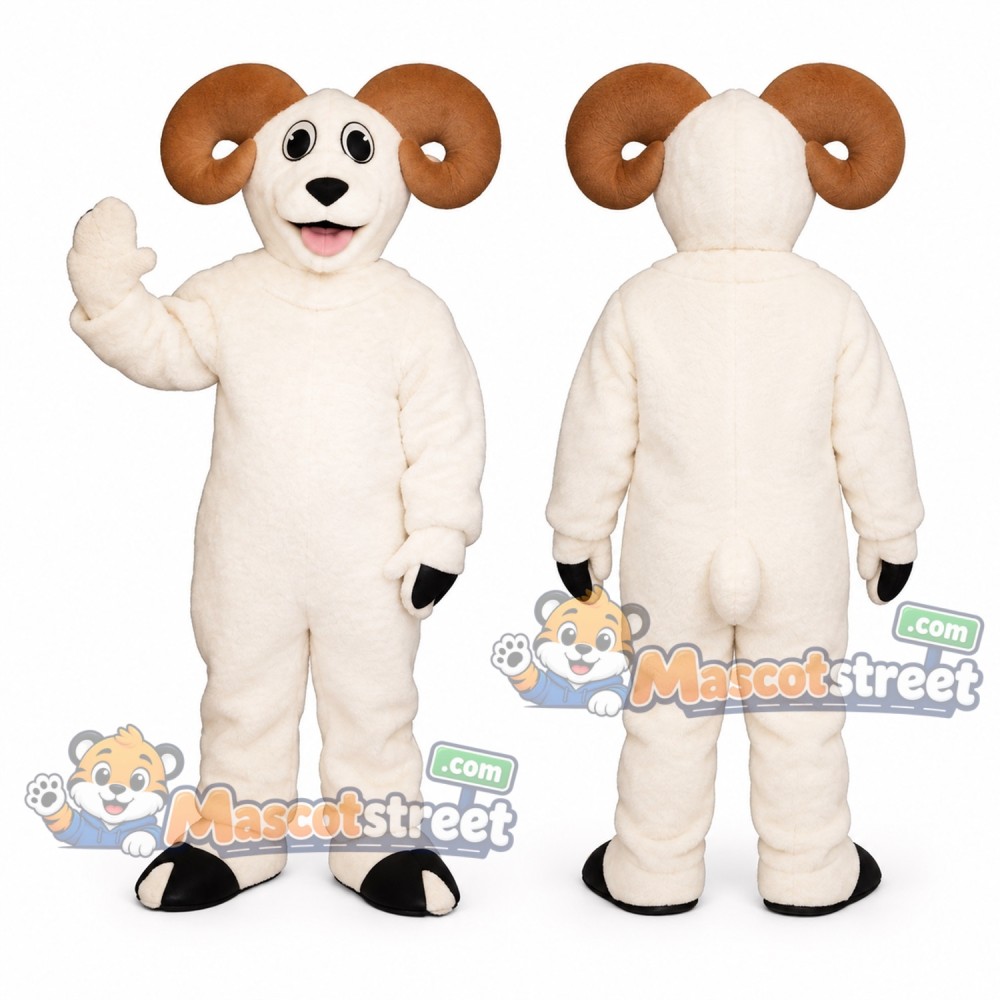 White Ram Mascot Costume with Tan Horns White Ram Mascot Costume with Tan Horns