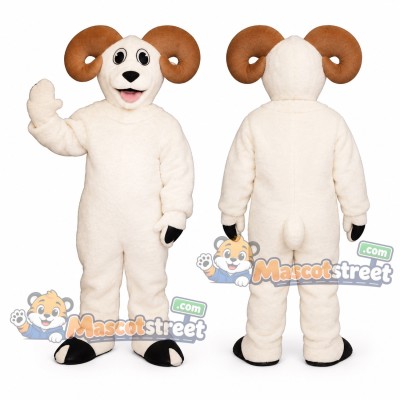White Ram Mascot Costume with Tan Horns White Ram Mascot Costume with Tan Horns