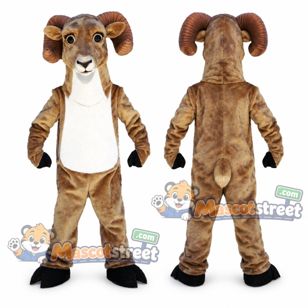 Brown Ram Mascot Costume with Cream Chest