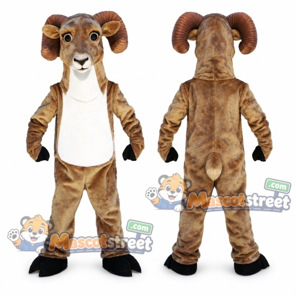 Brown Ram Mascot Costume with Cream Chest
