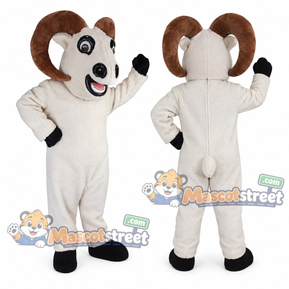 White Ram Mascot Costume with Brown Horns White Ram Mascot Costume with Brown Horns