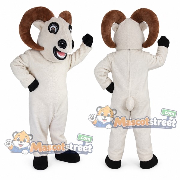 White Ram Mascot Costume with Brown Horns
