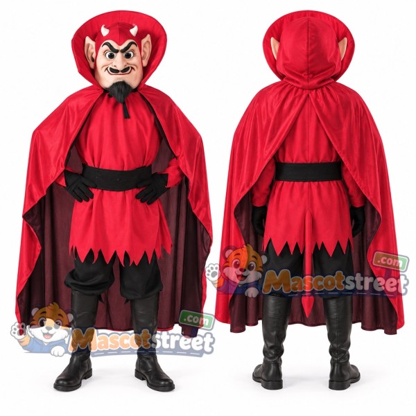 Red Devil Mascot Costume with Red and Black Cape
