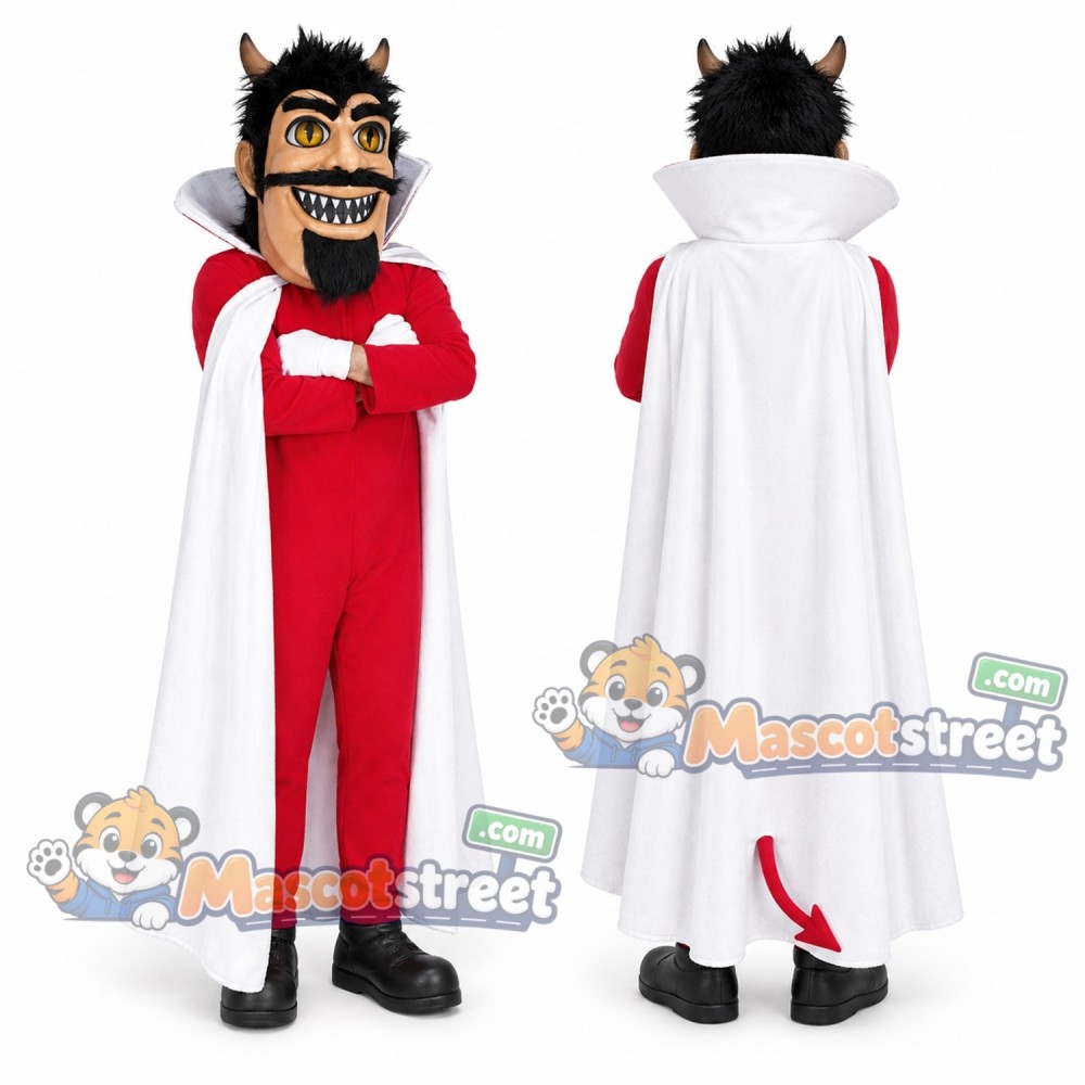 Devil Man Mascot Costume with Red Suit and White Cape Devil Man Mascot Costume with Red Suit and White Cape