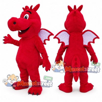 Red Dragon Mascot Costume with Pink Wings Red Dragon Mascot Costume with Pink Wings