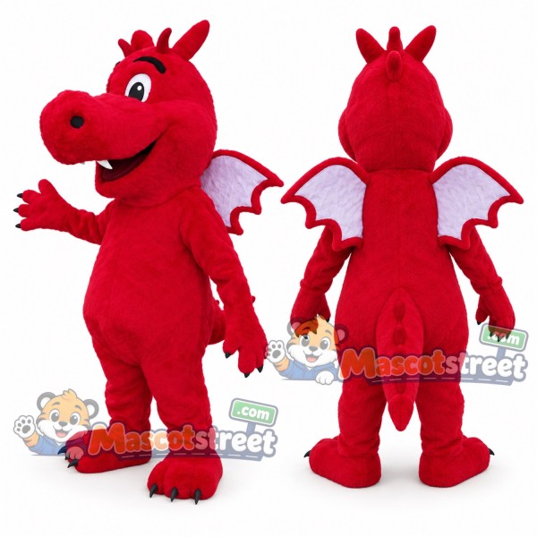 Red Dragon Mascot Costume with Pink Wings